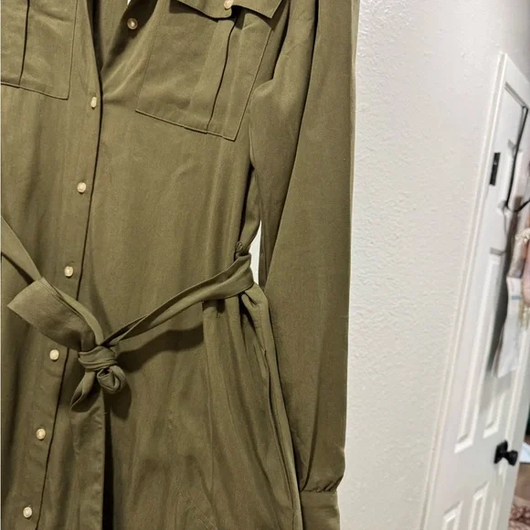 Lucky Brand Olive Button-Up Shirt Dress - Picture 3 of 4